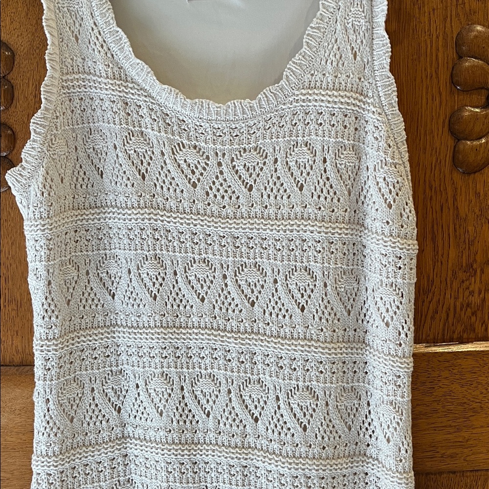💥HP💥Womens LC Lauren Conrad Pointelle Tank Sweater Dress – Large – Cream Crochet - Picture 9 of 13